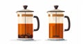 This flat modern illustration depicts a French press, a glass coffee pot. Cafetiere, coffeemaker with piston, a kitchen Royalty Free Stock Photo