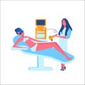 Flat modern illustration for laser hair removal, cosmetology, medicine on white background. The girl on the couch in the spa salon