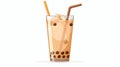 This flat modern illustration shows a boba milk tea, bubble pearl drink in a glass with a straw. Thai taro bubbletea Royalty Free Stock Photo