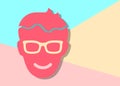 flat modern red happy head of man with glasses icon with shadow