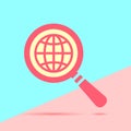 flat modern red magnifying glass search icon with globe planet e Royalty Free Stock Photo