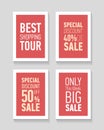 Flat modern sale posters. Best shopping tour. Special discount 50 off sale. Only this week big sale.