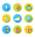 Flat modern set icons of traveling, planning summer vacation Royalty Free Stock Photo