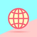 modern trand globe planet icon on blue and pink background