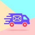 flat modern trand truck with envelope icon on blue and pink past