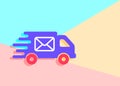 flat modern trand truck with envelope icon on blue and pink past