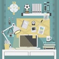 Flat, modern, and trendy teal working place