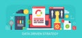 Flat modern vector concept Data Driven Strategy banner with icons and text.
