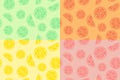 Slices of a citrus fruits doodle summer pattern, multi color flat design seamless background collection.