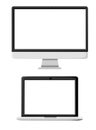 Flat monoblock illustration and laptop. AiO PC. LCD display. Vector illustration isolated on white background Royalty Free Stock Photo