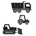 Flat monochrome black and gray industry transport set