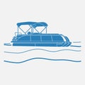 Flat Monochrome Semi-Oblique Side View Pontoon Boat Vector Illustration Royalty Free Stock Photo