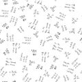 Flat monochrome vector seamless mathematical motif pattern. Cute doodle with algebraic expressions and symbols.