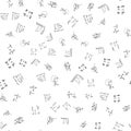 Flat monochrome vector seamless mathematical motif pattern. Cute doodle with algebraic expressions and symbols.