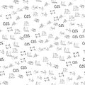 Flat monochrome vector seamless mathematical motif pattern. Cute doodle with algebraic expressions and symbols.