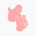 Flat Monochrome Woman Holding a Kid Vector Illustration