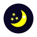 Flat Moon Icon with long shadow. Night symbol. Vector illustration.