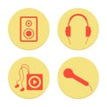 Flat musical icons set on white background