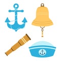 flat nautical set with spyglass, vector illustration Royalty Free Stock Photo