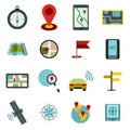 Navigation icons set, flat ctyle Royalty Free Stock Photo