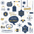 Flat navy blue and orange Christmas icons set