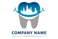 Negative Space City Blue Dental Smile Tooth Logo Concept Design