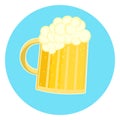 Flat nice glass of foamy yellow beer icon, pint of ale