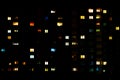 Flat night panorama of multicolor light in windows of multistory buildings. life in big city
