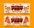 flat oktoberfest horizontal banners set vector design illustration