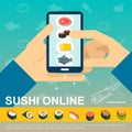 Flat Online Japanese Food Delivery Template Royalty Free Stock Photo