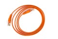 Flat orange ethernet copper, RJ45 patchcord isolated on white