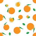 Flat oranges seamless pattern with haft and leaf white background color.