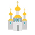 Flat orthodox church isolated. Castle, temple, cathedral vector icon. Orthodox christianity. Place for prayer, treatment
