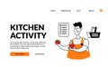 Flat outline modern illustration kitchen activity man pick and choose good quality from product culinary