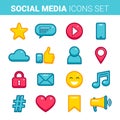 Flat outline social media icons set