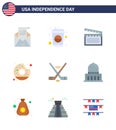 Flat Pack Of 9 USA Independence Day Symbols Of Hokey; Yummy; Soda; Round; Usa