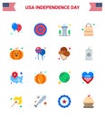 Flat Pack of 16 USA Independence Day Symbols of pumpkin; shop; building; packages; bag Royalty Free Stock Photo