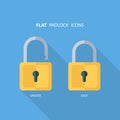 Flat padlock icons. Lock and unlock. Concept password, blocking, security. Royalty Free Stock Photo