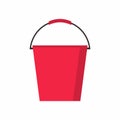 Flat pail element. Red plastic bucket with handle cartoon vector illustration icon isolated on white background. Bucket household