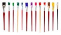 Flat paint brushes with various colored tips