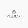 flat PALM BEACH circle tree sunset logo design