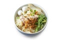 Flat Pan Mee soup with Cooked Ingredients