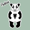 Flat panda sticker with calligraphy words. Cute digital illustrations with panda bear. Contemporary art. Trendy colors