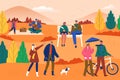 flat people autumn park vector design