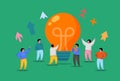 Flat People with Big Light Bulb Idea. Innovation, Brainstorming, Creativity Concept. Characters Working Together on new Royalty Free Stock Photo