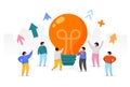 Flat People with Big Light Bulb Idea. Innovation, Brainstorming, Creativity Concept. Characters Working Together on new Royalty Free Stock Photo