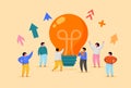 Flat People with Big Light Bulb Idea. Innovation, Brainstorming, Creativity Concept. Characters Working Together on new Royalty Free Stock Photo