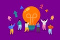 Flat People with Big Light Bulb Idea. Innovation, Brainstorming, Creativity Concept. Characters Working Together on new Royalty Free Stock Photo