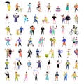 Flat People Characters Collection. Man and Woman Cartoons in Various Actions, Poses and Activities. Students, Gardener