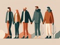 Flat people stand together and hold hands. Concept for Join Hands Day, Volunteer Day as support of society. Generative AI Royalty Free Stock Photo